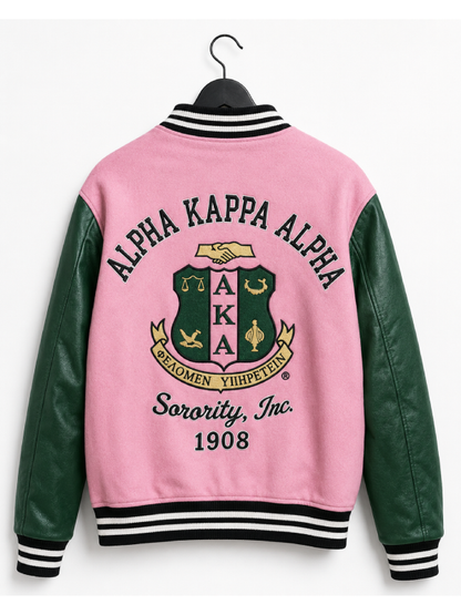 Alpha Kappa Pink Bomber Varsity Jacket
