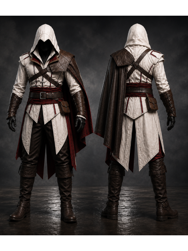 Assassin's Creed Style Long Hooded Coat LARP & Cosplay Leather Jacket