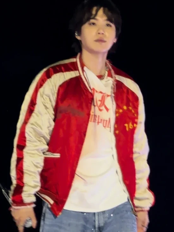 BTS ARIRANG World Tour Toronto Suga Satin Quilted Bomber Jacket