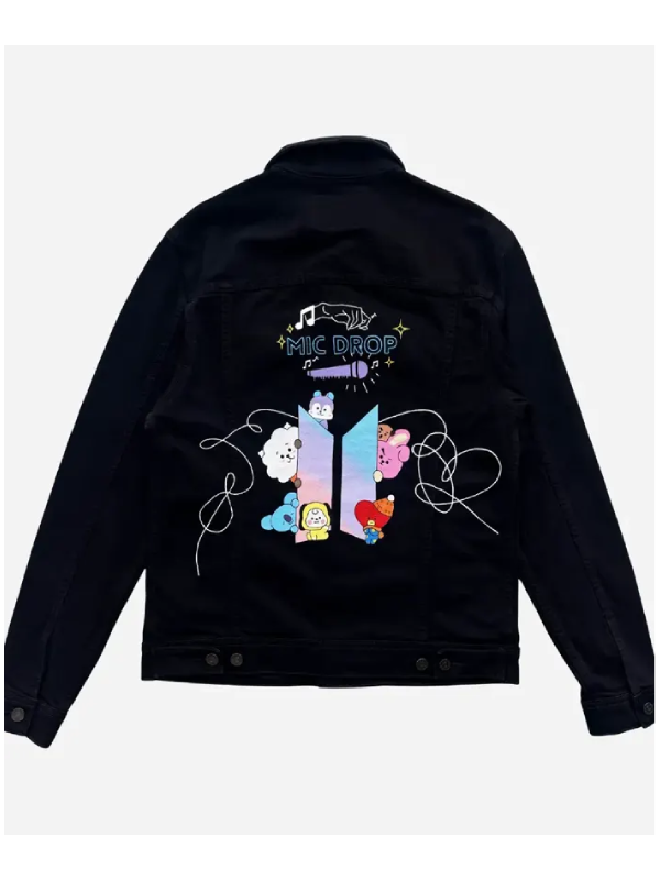 BTS Mic Drop 2026 BT21 Character Black Denim Jacket for Army