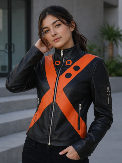 Bakugo Inspired Black & Orange Leather Cosplay Jacket for Men Women