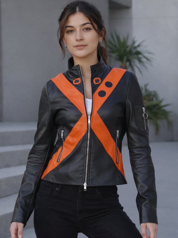 Bakugo Inspired Black and Orange Leather Cosplay Jacket
