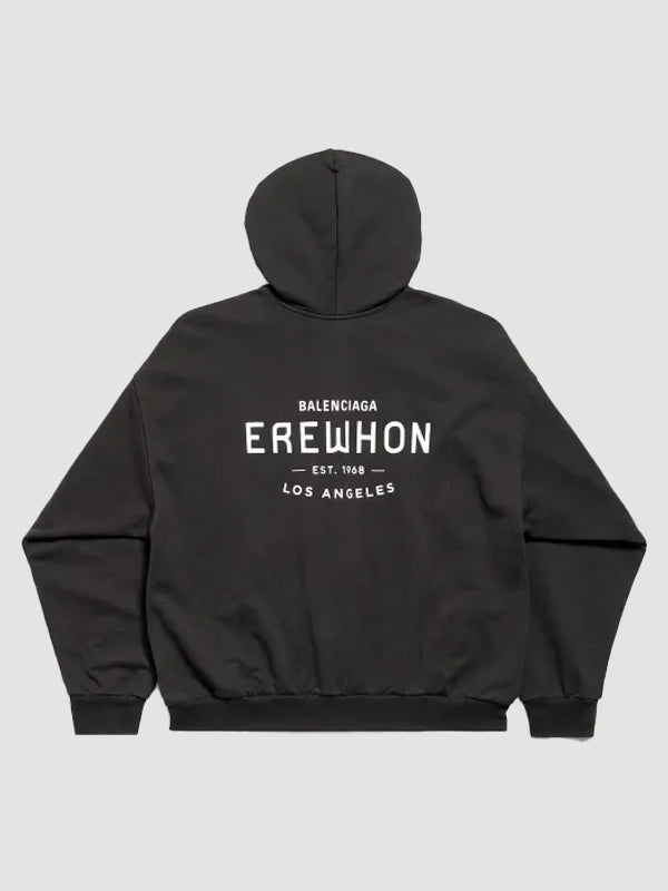 Balenciaga X Erewhon Los Angeles Zip Up Black Fleece Hoodie