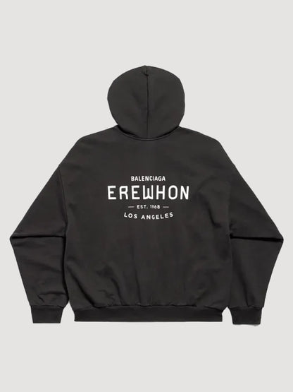 Balenciaga X Erewhon Los Angeles Zip Up Black Fleece Hoodie