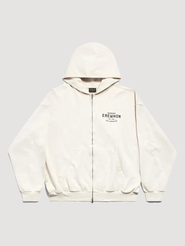 Balenciaga X Erewhon Los Angeles Zip Up White Fleece Hoodie