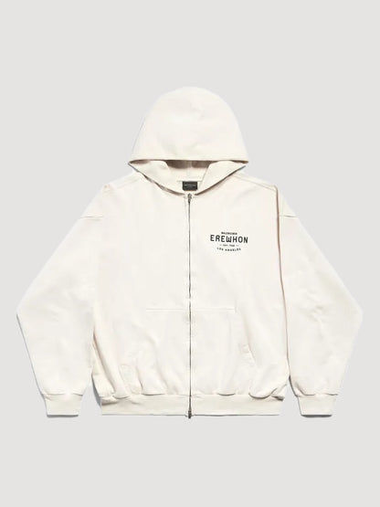 Balenciaga X Erewhon Los Angeles Zip Up White Fleece Hoodie
