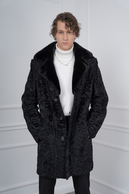 Men's Persain lamb fur coat with mink fur collar