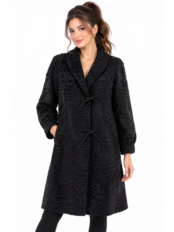 Black Curly Lamb Fur Long Winter Coat for Women
