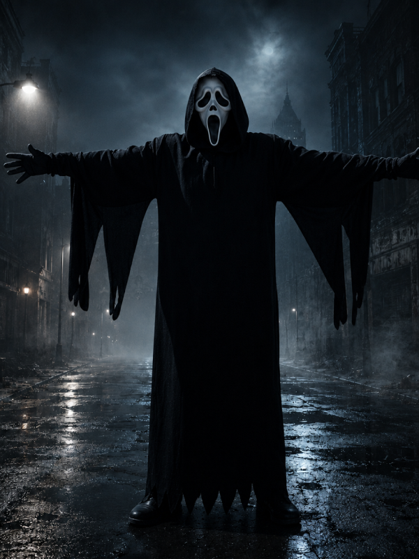 Black Hooded Robe Ghost face Halloween Costume