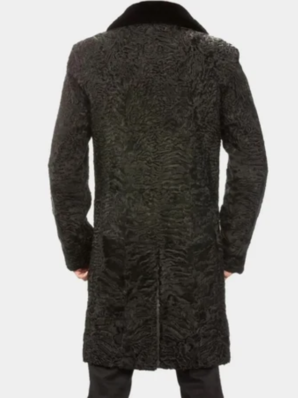 Black Karakul Fur Coat for Men with Mink Fur Collar