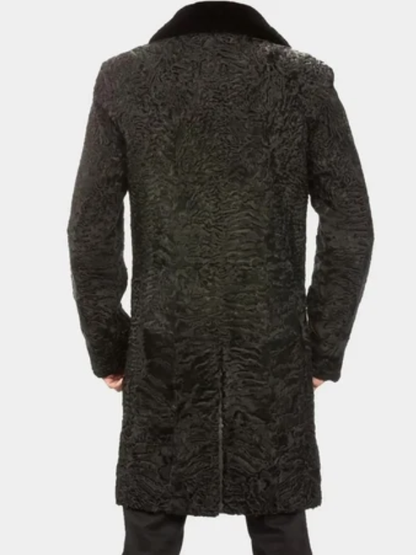 Black Karakul Fur Coat for Men with Mink Fur Collar