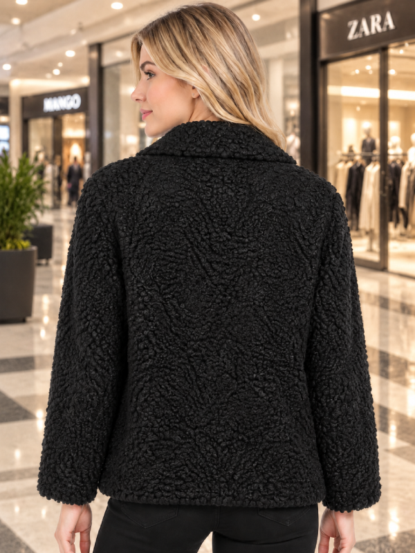 Black Lamb Fur Winter Coat for Women