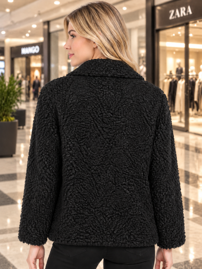 Black Lamb Fur Winter Coat for Women