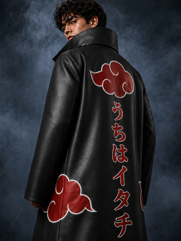 Black Leather Kimono Robe Coat Ninja Style Long Trench Jacket