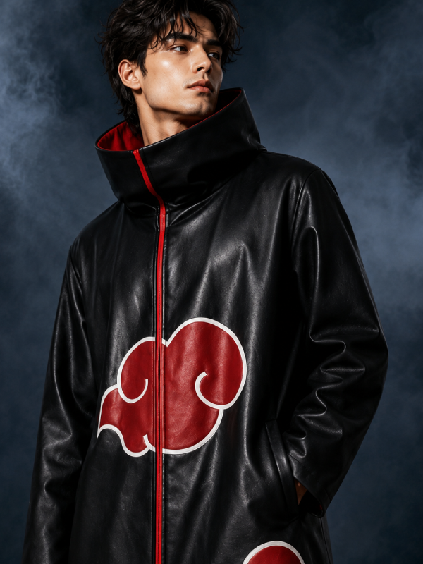 Black Leather Ninja Robe Coat for Men Long Gothic Trench Style