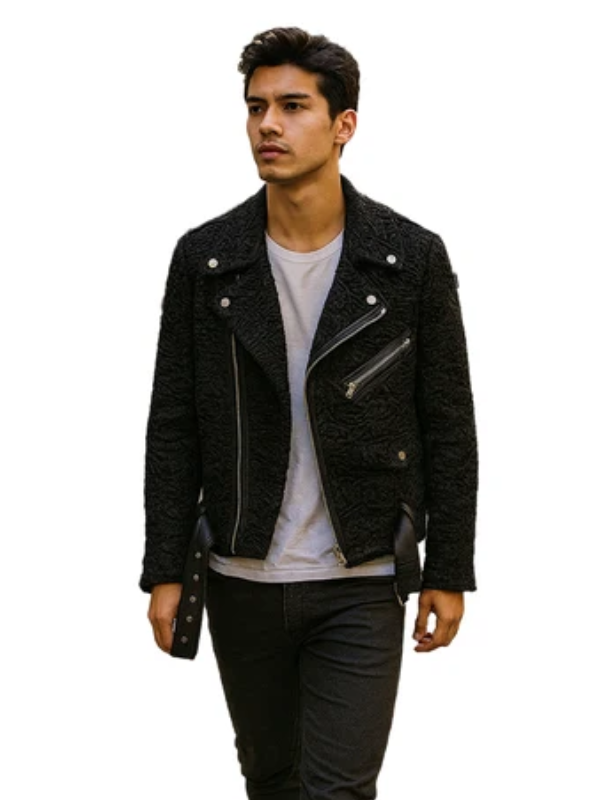 Black Persian Lamb Biker Jacket for Men
