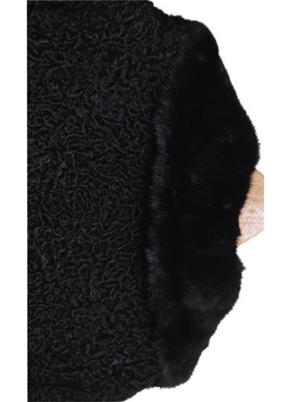 Black Persian Lamb Fur Coat Men’s Winter Coat with Mink Fur Collar