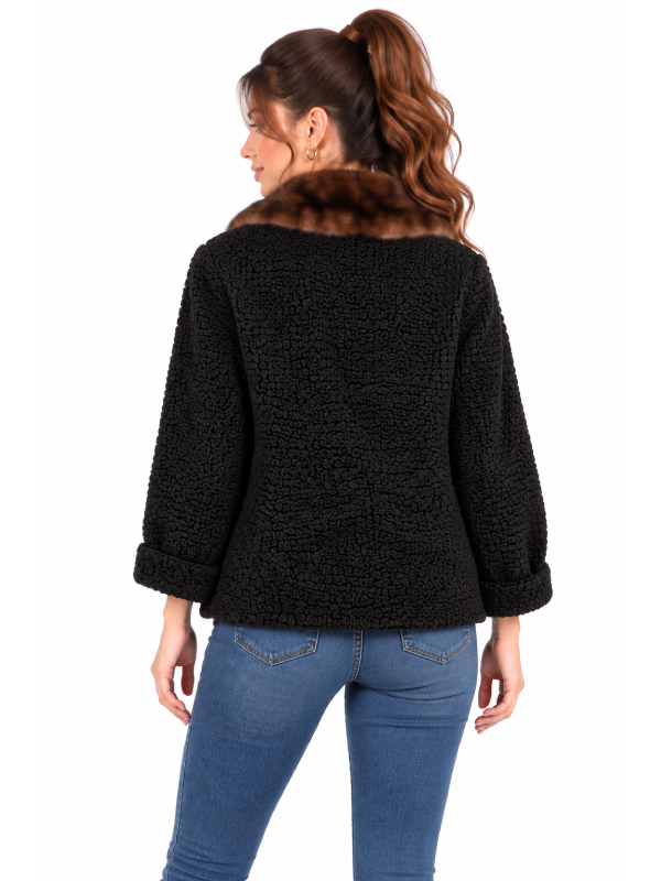 Black Persian Lamb Fur Coat for Women with Sable Fur Cuffs
