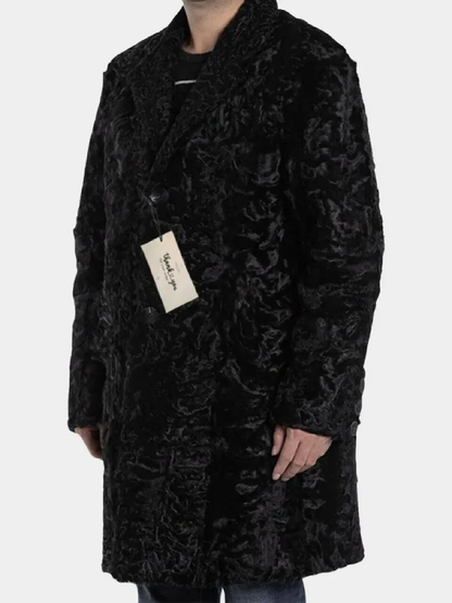 Black Persian Lamb Fur Coat with Mink Fur Collar for Men