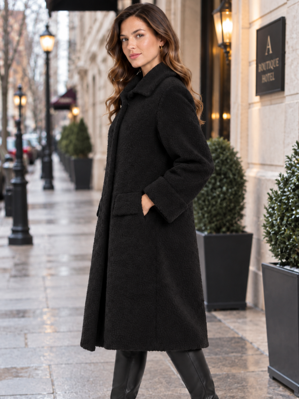 Black Persian Lamb Fur Coat with Wide Collar