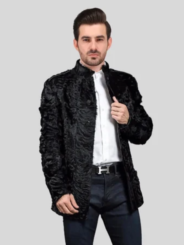 Black Persian Lamb Fur Jacket for Men