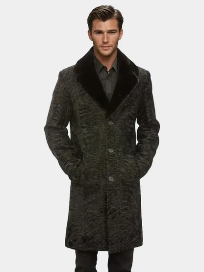 Black Persian Lamb Fur Long Coat for Men