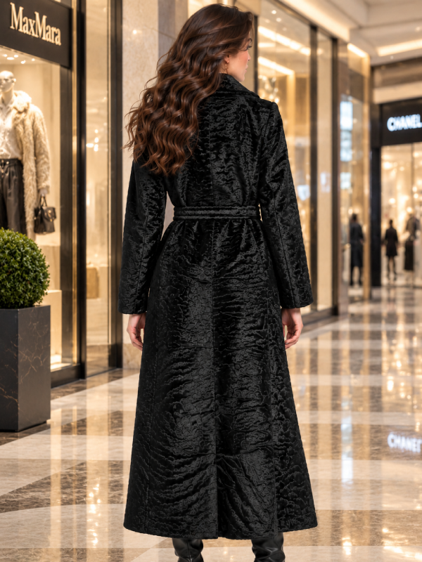 Black Swakara Fur Wrap Coat