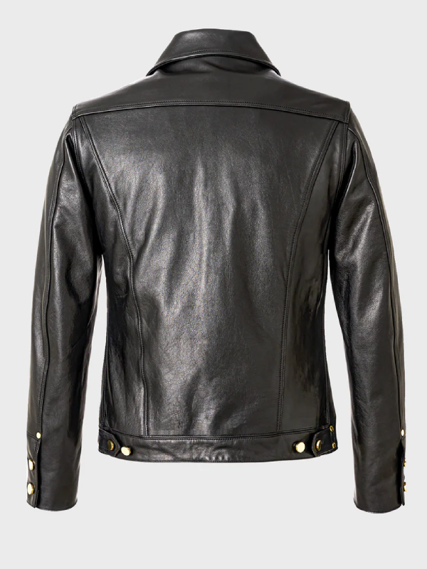 Black with Gold Leather Trucker Jacket