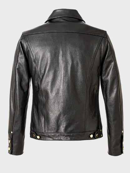 Black with Gold Leather Trucker Jacket