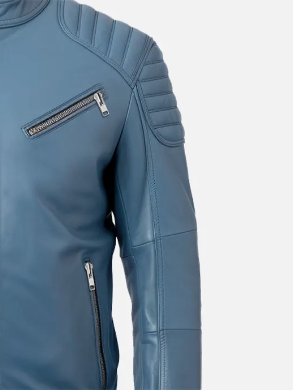 Blue Cafe Racer Leather Jacket