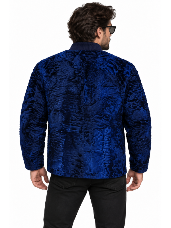 Blue Persian Lamb Fur Bomber Jacket for Men