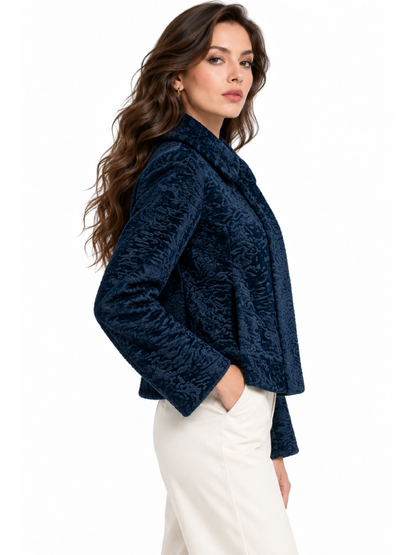 Blue Persian Lamb Fur Short Jacket Women