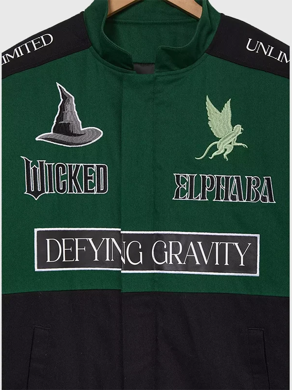 BoxLunch Wicked Elphaba Defying Gravity Racing Jacket Green Black