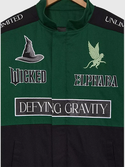 BoxLunch Wicked Elphaba Defying Gravity Racing Jacket Green Black