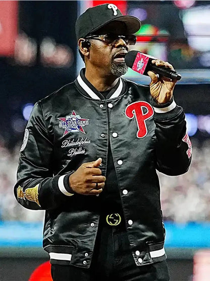 Boyz II Men Philadelphia Phillies MLB All Star Game 2026 Black Satin Varsity Jacket
