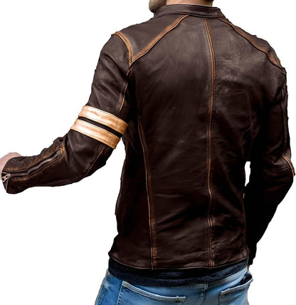Men's Genuine Lambskin Cafe Racer Vintage Motorcycle Jacket