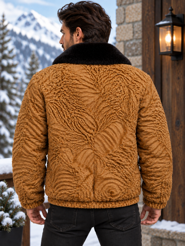 Brown Astrakhan Fur Bomber Jacket for Men