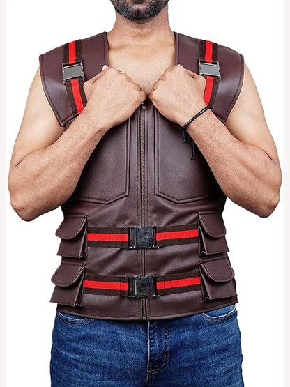 Brown Faux Leather Superhero Cosplay Tactical Armor Vest