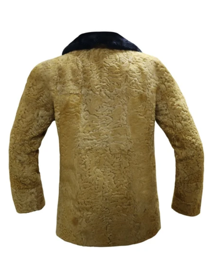 Brown Persian Lamb Fur Winter Jacket for Men with Fur Collar