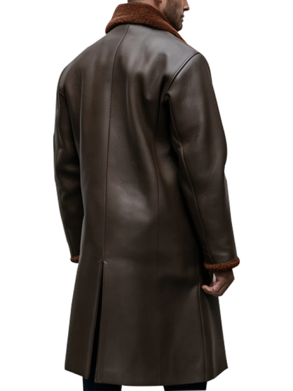 Brown Shearling Lined Winter Outerwear Leather Coat