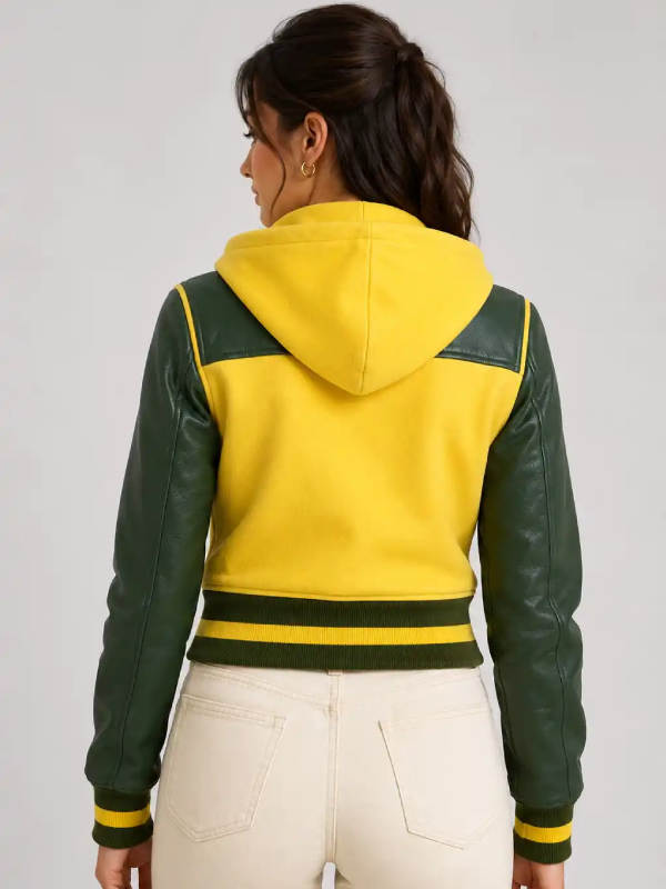 Butter Yellow Forest Green Womens Varsity Jacket