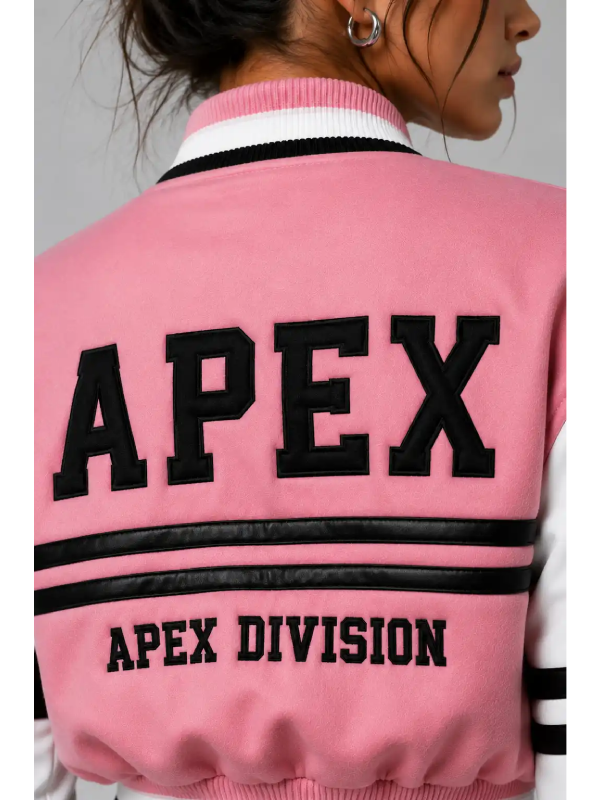 Buy Apex Division Embroidered Cropped Varsity Jacket Women Pink White