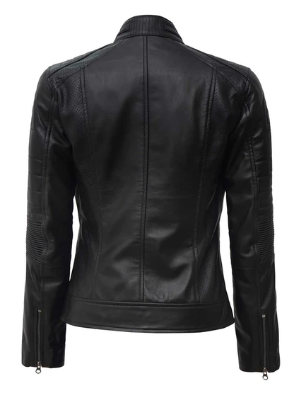 Womens Black Cafe Racer Leather Jacket