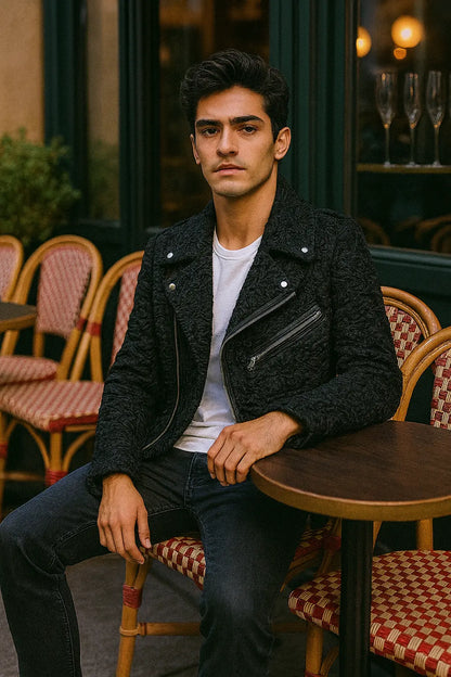 Mens Black Persian Lamb Jacket | Bold Biker Style – TheBuyerInn