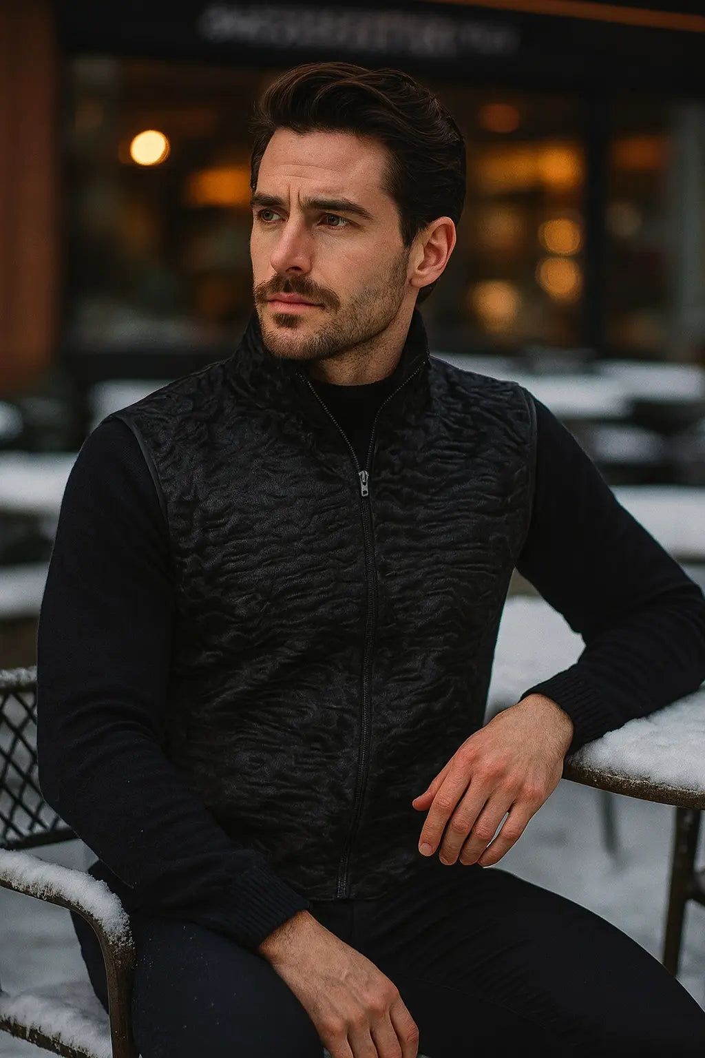 Men's Black Broadtail Persian Lamb Fur vest karakuli astarkhan