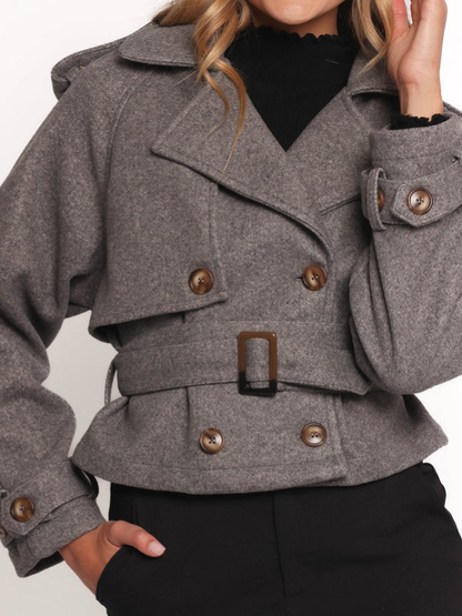 Chic Grey Cropped Trench Style Jacket