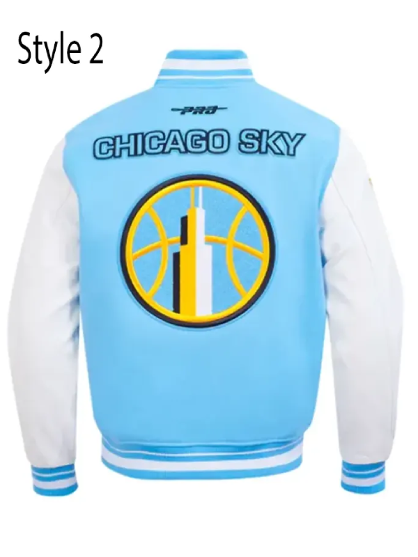 Chicago Sky Classics Retro Blue and White Varsity Jacket Back