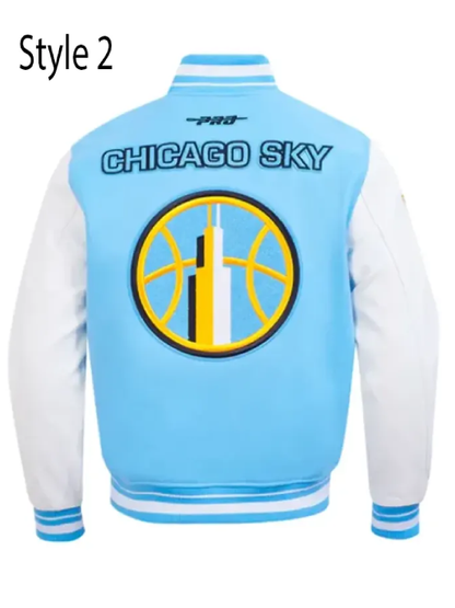 Chicago Sky Classics Retro Blue and White Varsity Jacket Back