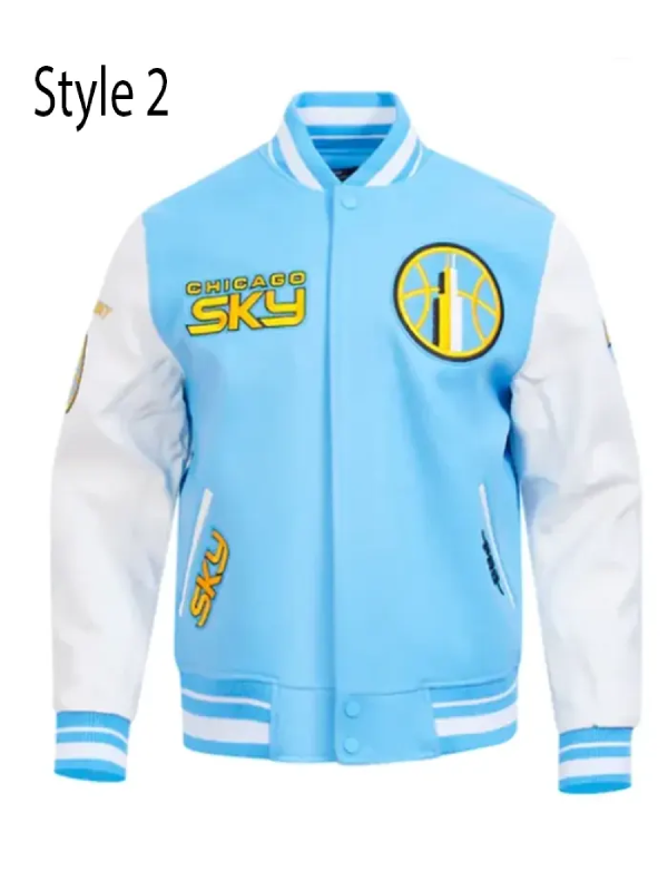 Chicago Sky Classics Retro Blue and White Varsity Jacket Front