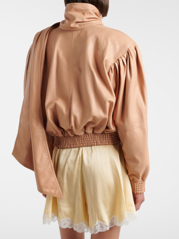 Chloé Scarf-detail cropped leather jacket Pink